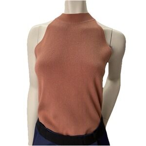 Mexx Ribbed Mock Neck Sleeveless Top XL Brown Stretch Knit Tank Basiccore Normal